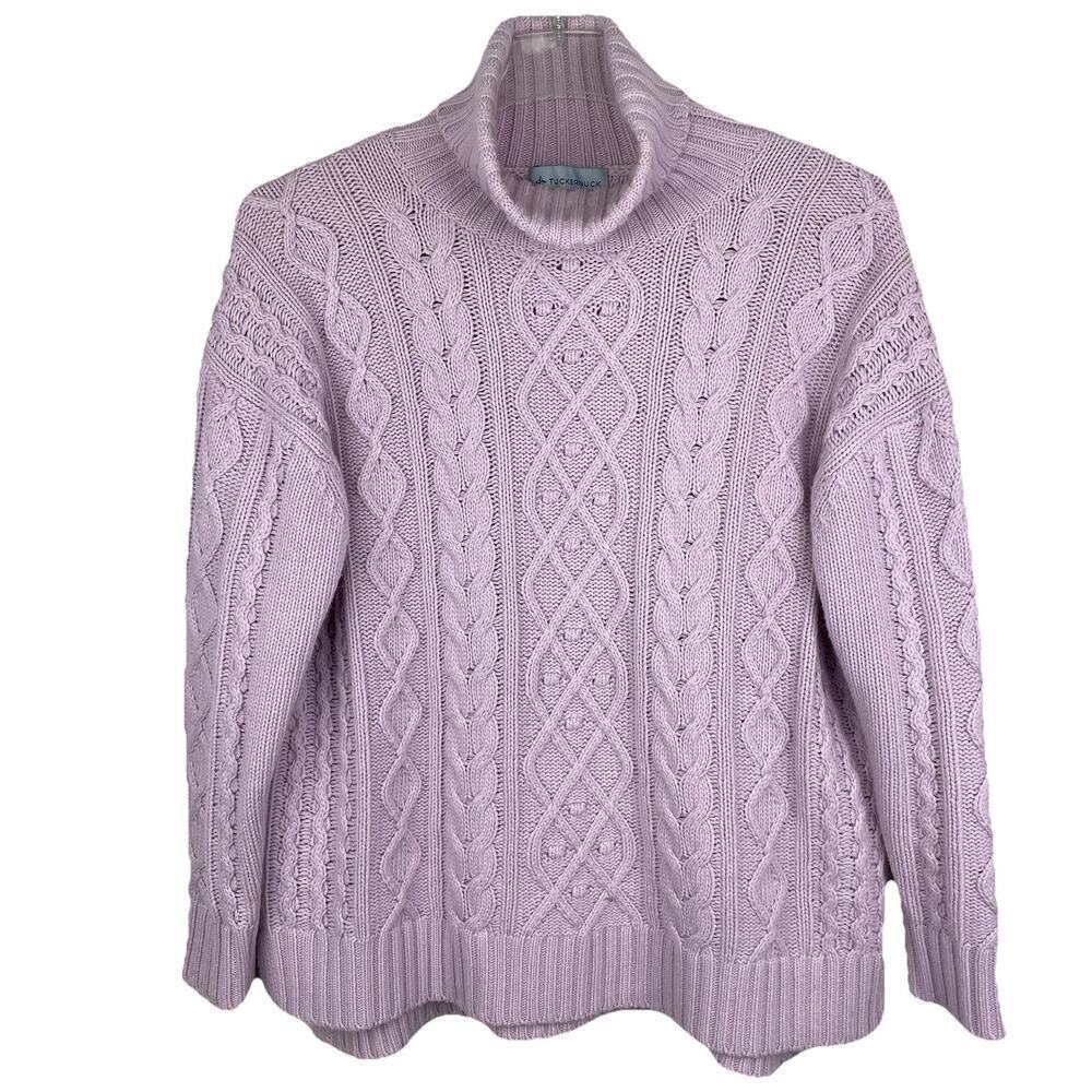 Tuckernuck Wool Cashmere Cableknit Sweater Size Large Dusty Pink Turtleneck
